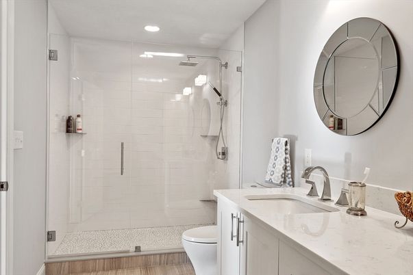 Bathroom, Glass Shower, Interior, Recessed Lighting