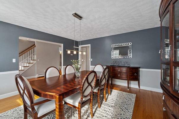 Dining room, Interior, Pendant Lights, Wood Texture Flooring