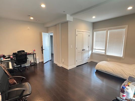 Bedroom, Home Office, Interior, Recessed Lighting, Wood Texture Flooring