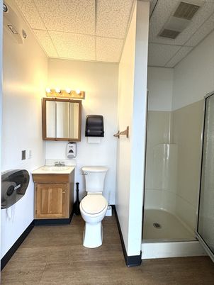 Bathroom, Glass Shower, Interior, Wood Texture Flooring