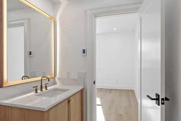 Bathroom, Interior, Recessed Lighting, Wood Texture Flooring