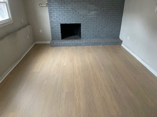 Empty room, Fireplace, Interior, Stone Walls, Wood Texture Flooring