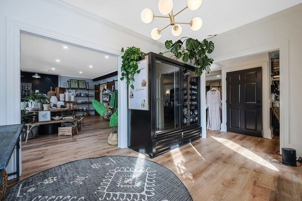Dining room, Interior, Pendant Lights, Recessed Lighting, Wood Texture Flooring