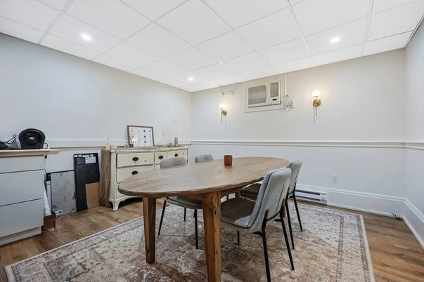 Dining room, Interior, Recessed Lighting, Wood Texture Flooring