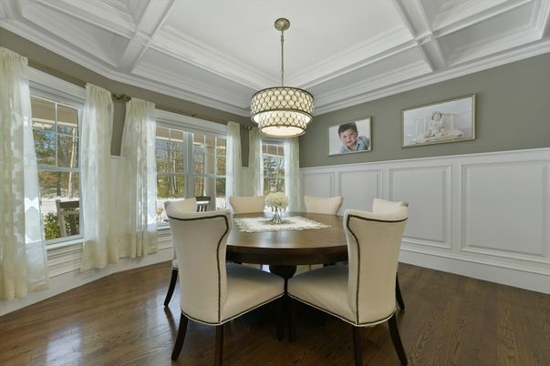 Dining room, Interior, Pendant Lights, Wood Texture Flooring