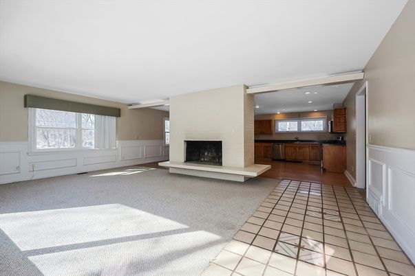 Empty room, Fireplace, Interior, Kitchen, Recessed Lighting