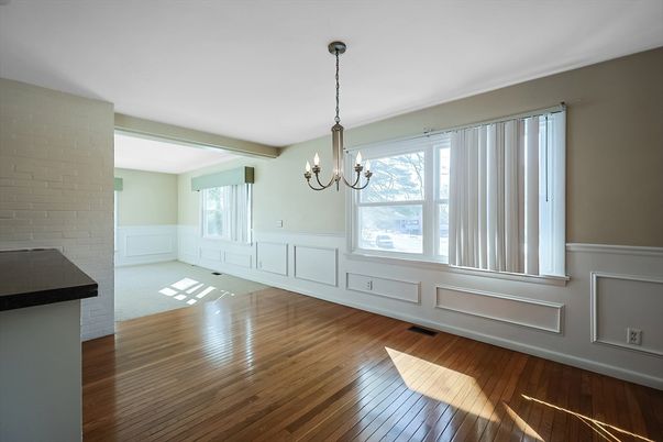 Chandelier, Empty room, Interior, Stone Walls, Wood Texture Flooring