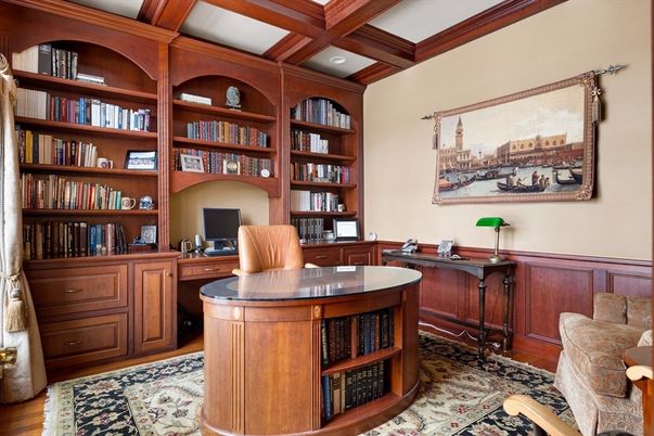 Home Office, Interior, Recessed Lighting, Wooden Beams, Wood Texture Flooring