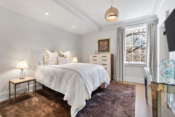 Bedroom, Interior, Pendant Lights, Recessed Lighting, Wood Texture Flooring