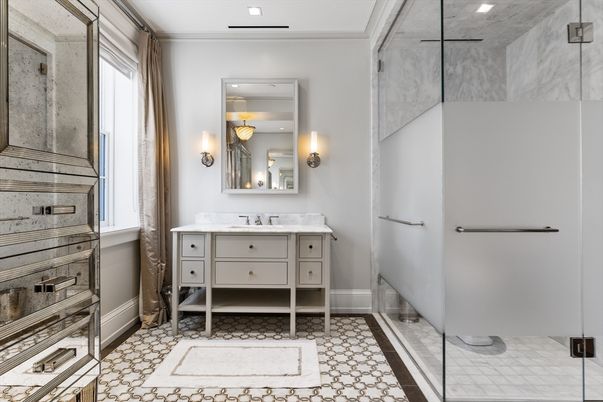 Bathroom, Glass Shower, Interior, Recessed Lighting