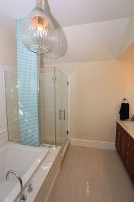 Bathroom, Glass Shower, Interior, Wood Texture Flooring