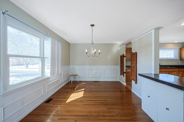 Chandelier, Interior, Kitchen, Recessed Lighting, Wood Texture Flooring