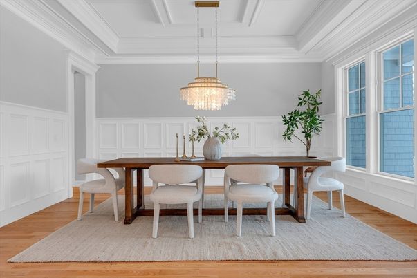 Chandelier, Dining room, Interior, Wood Texture Flooring