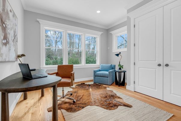 Home Office, Interior, Recessed Lighting, Wood Texture Flooring