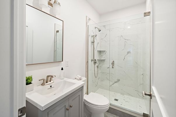 Bathroom, Glass Shower, Interior, Marble Walls