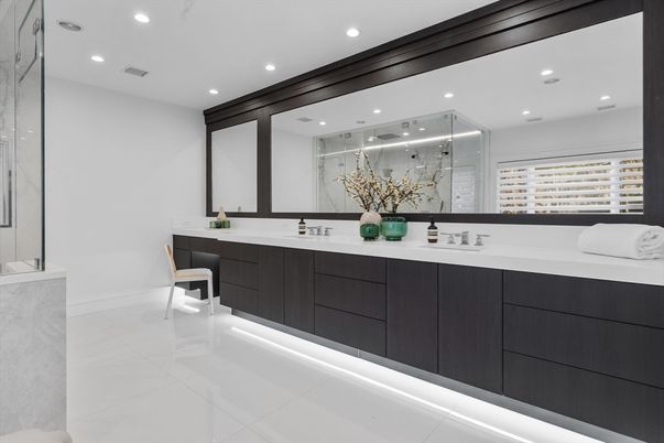 Bathroom, Dual Sink Vanities, Glass Shower, Interior, Recessed Lighting