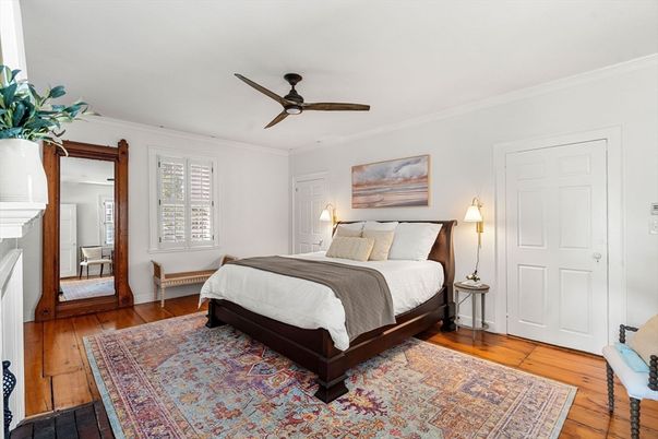 Bedroom, Fireplace, Interior, Wood Texture Flooring