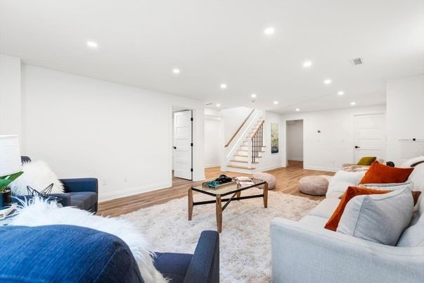 Interior, Living room, Recessed Lighting, Wood Texture Flooring