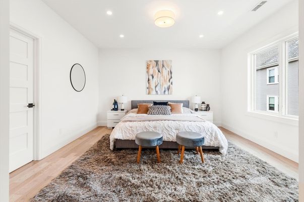 Bedroom, Interior, Recessed Lighting, Wood Texture Flooring