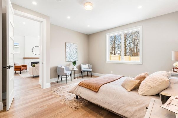 Bedroom, Interior, Recessed Lighting, Wood Texture Flooring