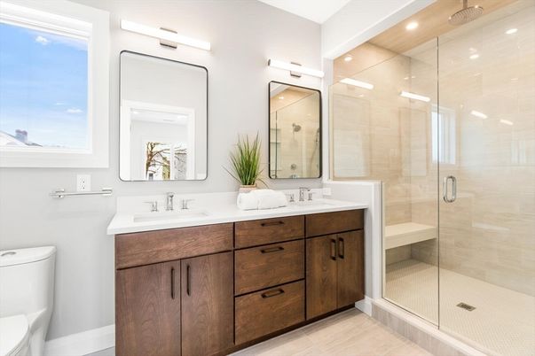 Bathroom, Dual Sink Vanities, Glass Shower, Interior, Recessed Lighting