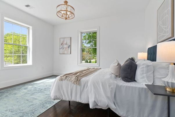 Bedroom, Chandelier, Interior, Wood Texture Flooring