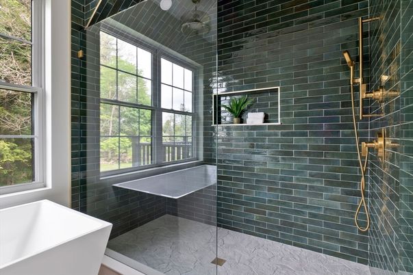 Bathroom, Free Standing Baths, Glass Shower, Interior, Marble