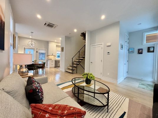 Chandelier, Dining room, Interior, Kitchen, Living room, Pendant Lights, Recessed Lighting, Wood Texture Flooring