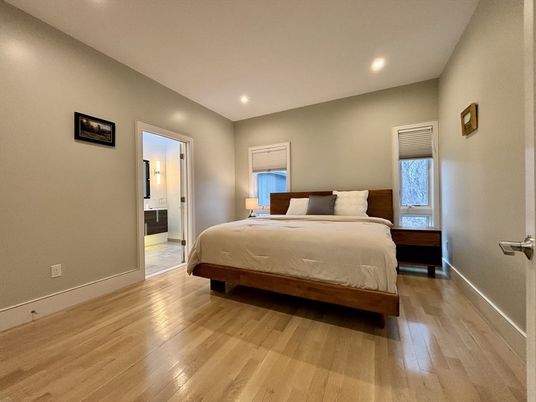 Bedroom, Interior, Recessed Lighting, Wood Texture Flooring