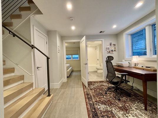 Home Office, Interior, Recessed Lighting, Wood Texture Flooring