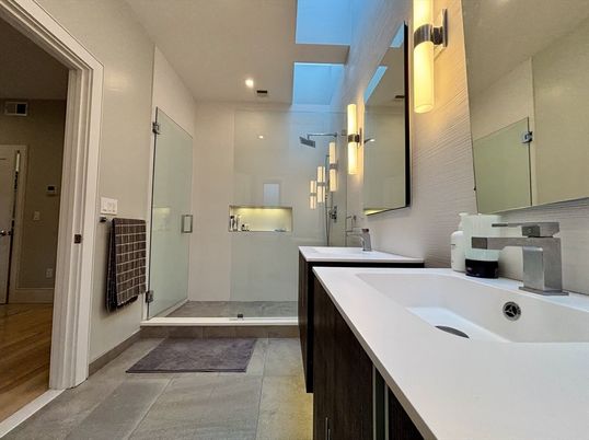 Bathroom, Dual Sink Vanities, Glass Shower, Interior, Recessed Lighting