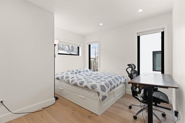 Bedroom, Home Office, Interior, Recessed Lighting, Wood Texture Flooring