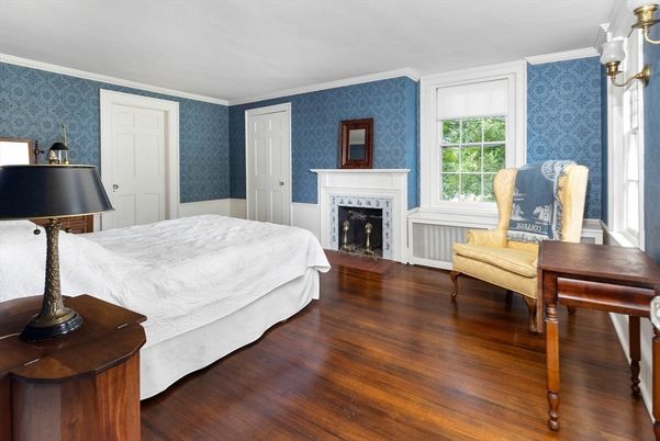 Bedroom, Fireplace, Interior, Wood Texture Flooring