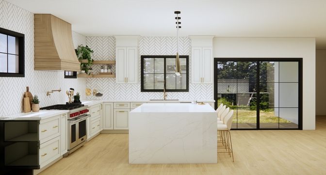 Interior, Kitchen, Pendant Lights, Stainless Steel Appliances, Wood Texture Flooring