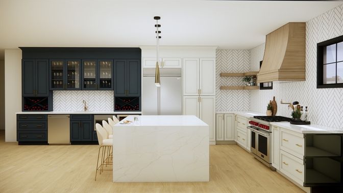 Interior, Kitchen, Pendant Lights, Stainless Steel Appliances, Wood Texture Flooring