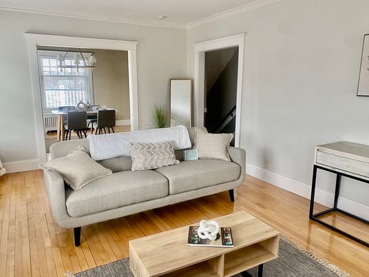 Dining room, Interior, Living room, Pendant Lights, Wood Texture Flooring