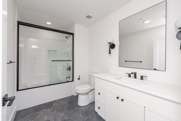 Bathroom, Glass Shower, Interior, Recessed Lighting