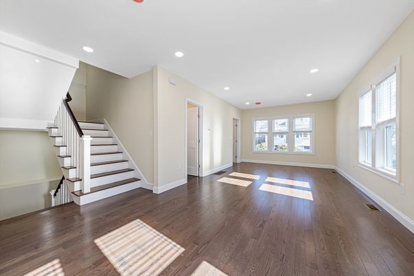 Empty room, Interior, Recessed Lighting, Wood Texture Flooring