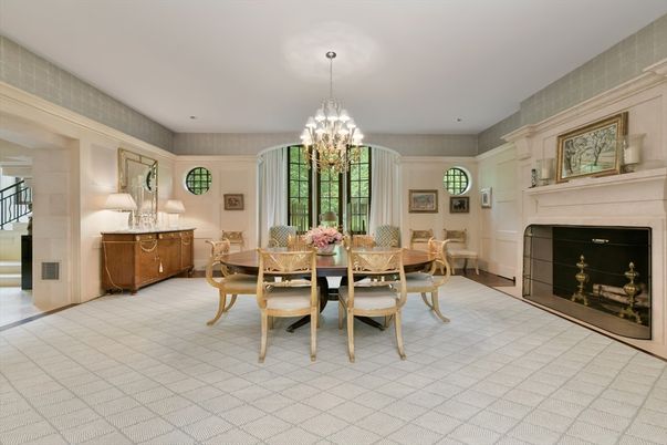 Chandelier, Dining room, Fireplace, Interior, Recessed Lighting