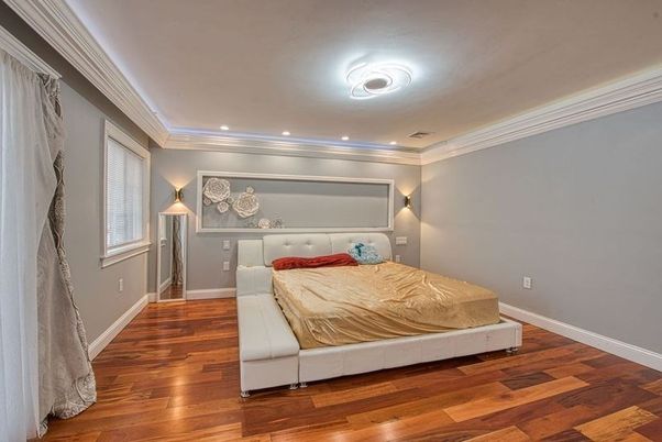 Bedroom, Interior, Recessed Lighting, Wood Texture Flooring