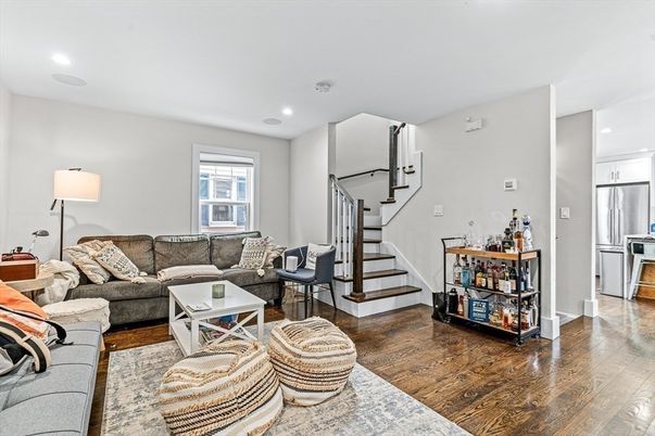 Interior, Kitchen, Living room, Recessed Lighting, Stainless Steel Appliances, Wood Texture Flooring