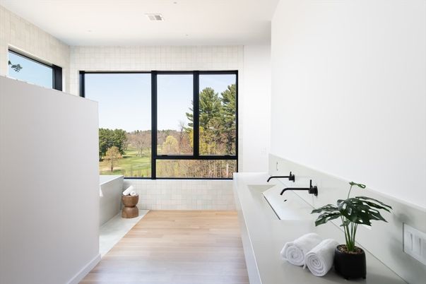Bathroom, Interior, Recessed Lighting, Wood Texture Flooring