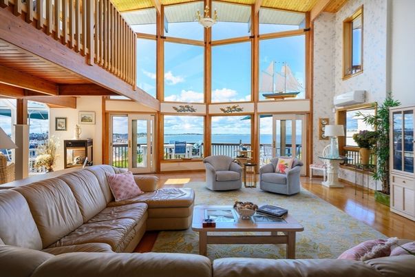 Fireplace, Interior, Living room, Water, Wooden Beams, Wooden Ceilings, Wood Texture Flooring