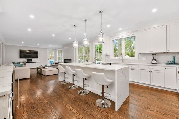 Interior, Kitchen, Living room, Pendant Lights, Recessed Lighting, Wood Texture Flooring