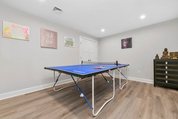 Game Room, Interior, Recessed Lighting, Wood Texture Flooring