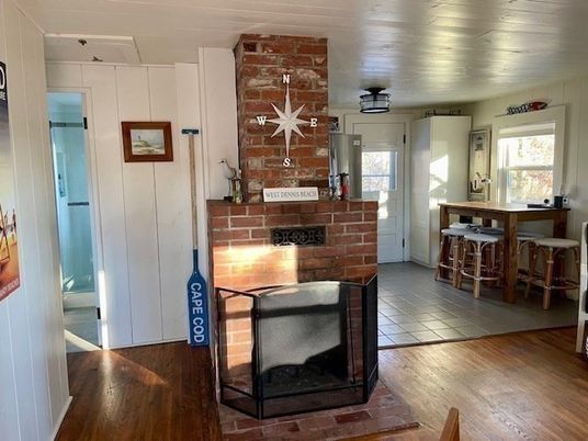 Fireplace, Interior, Stone Walls, Wood Texture Flooring