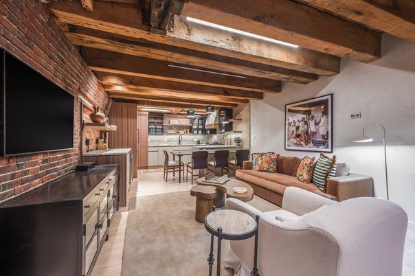 Dining room, Interior, Kitchen, Living room, Pendant Lights, Stone Walls, Wooden Beams, Wooden Ceilings