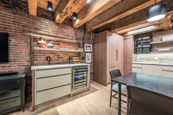 Interior, Pendant Lights, Stone Walls, Wooden Beams, Wood Texture Flooring
