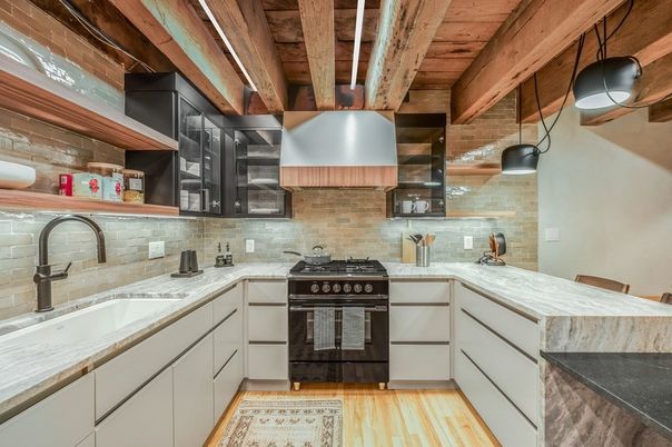 Interior, Kitchen, Stainless Steel Appliances, Stone Walls, Wooden Beams, Wooden Ceilings, Wood Texture Flooring