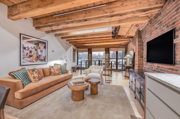 Interior, Living room, Stone Walls, Wooden Beams, Wooden Ceilings, Wood Texture Flooring